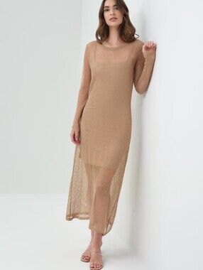 Anatomie Women's Size Large Beige Open Knit Ava Maxi Dress New With Tags